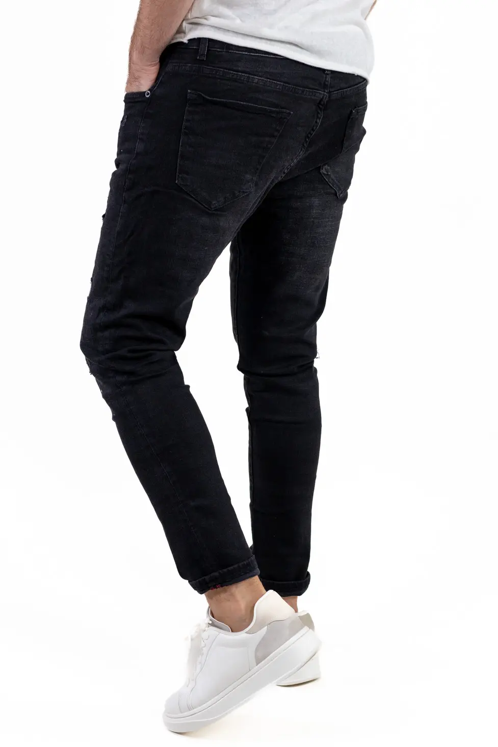 Blugi skinny fit negri cu pete de vopsea bărbați [4]