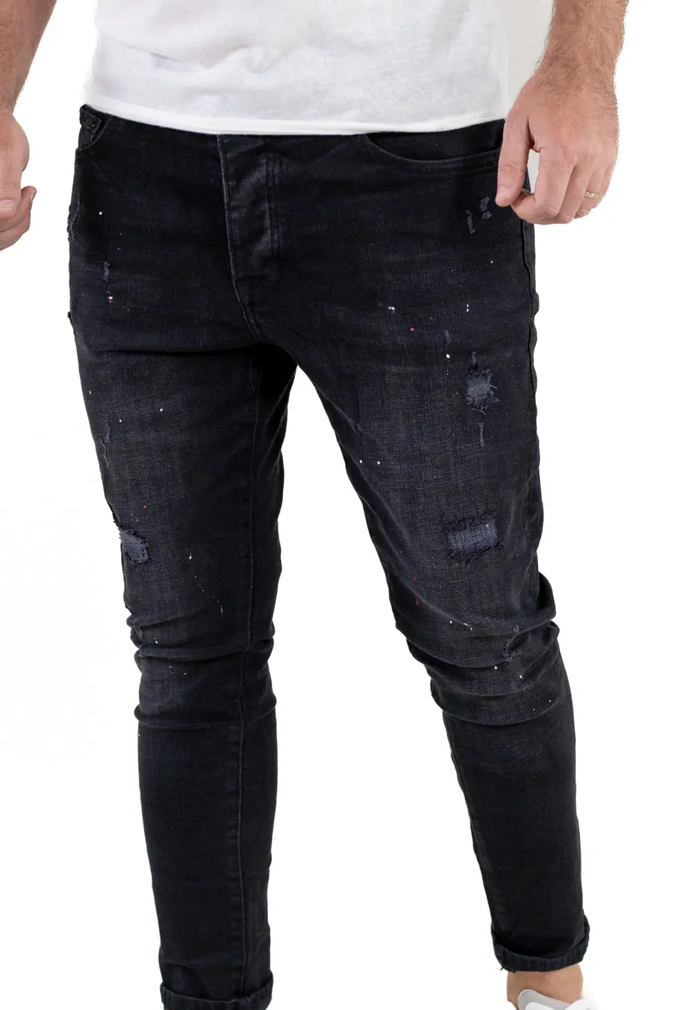 Blugi skinny fit negri cu pete de vopsea bărbați [1]
