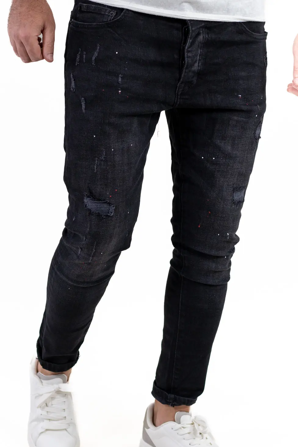 Blugi skinny fit negri cu pete de vopsea bărbați [2]