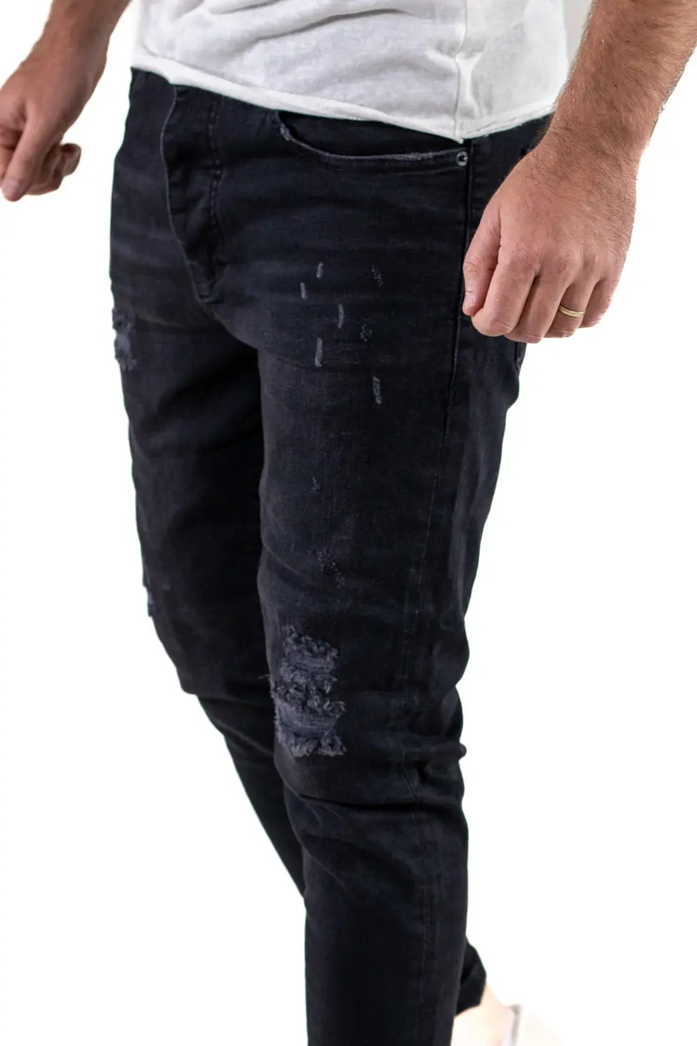 Blugi skinny fit negri bărbați – Denim premium cu efect uzat [3]