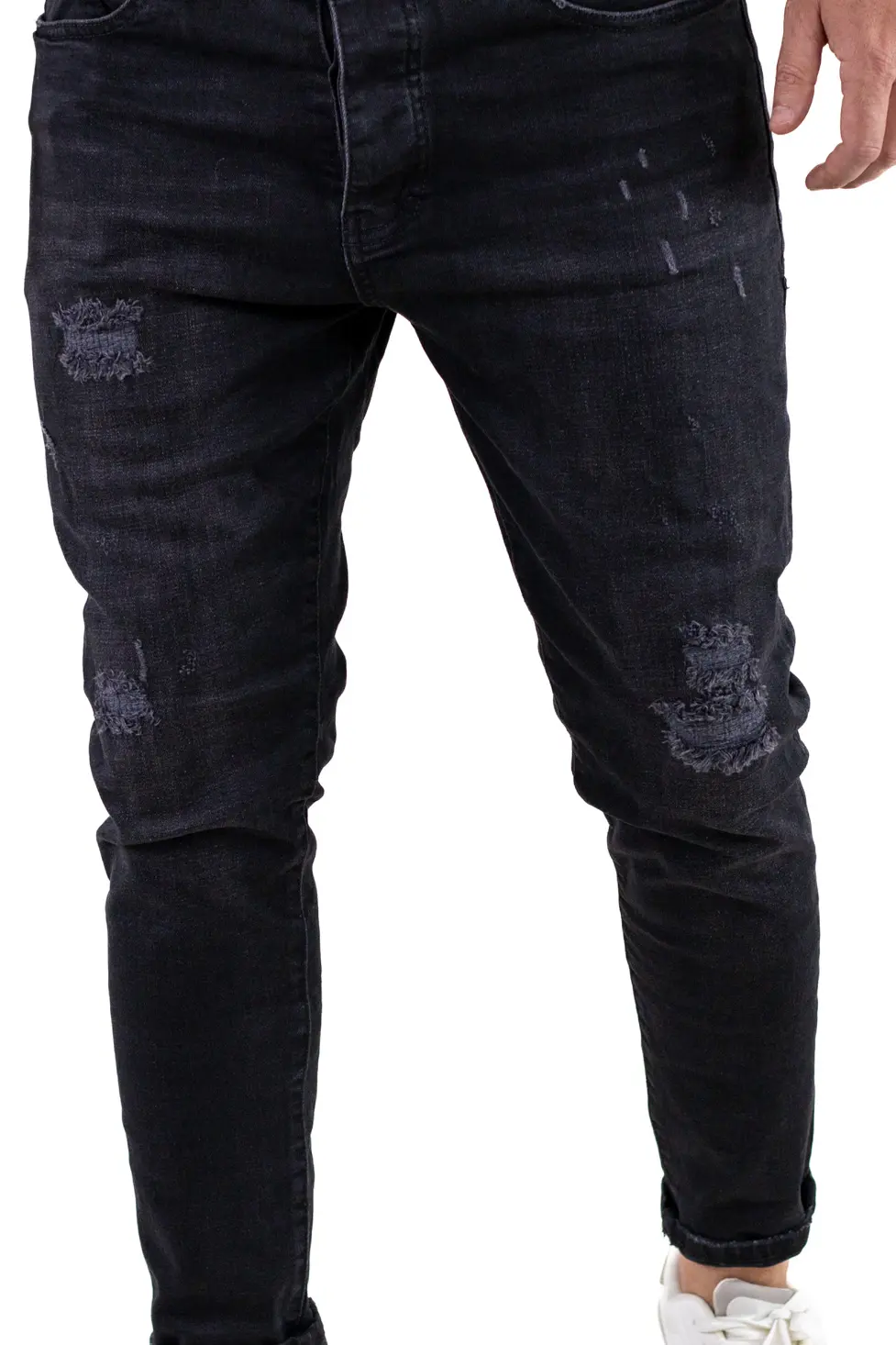 Blugi skinny fit negri bărbați – Denim premium cu efect uzat [2]