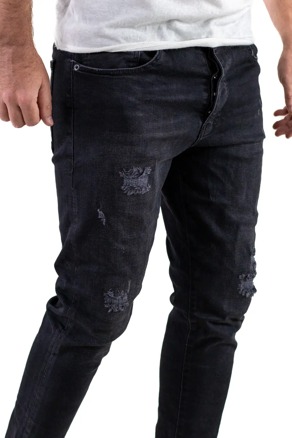 Blugi skinny fit negri bărbați – Denim premium cu efect uzat [1]