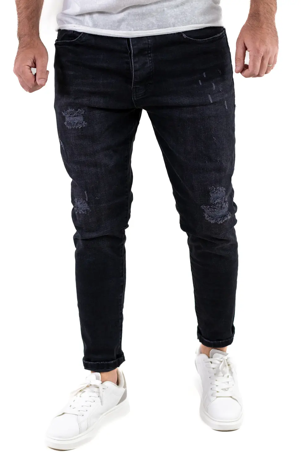 Promotii - Blugi skinny fit negri bărbați – Denim premium cu efect uzat