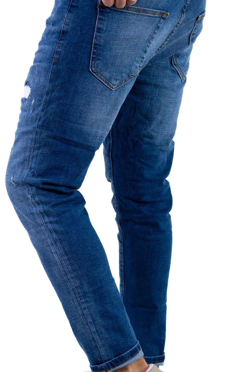 Blugi skinny fit albastri pentru bărbați, cu rupturi albe [1]