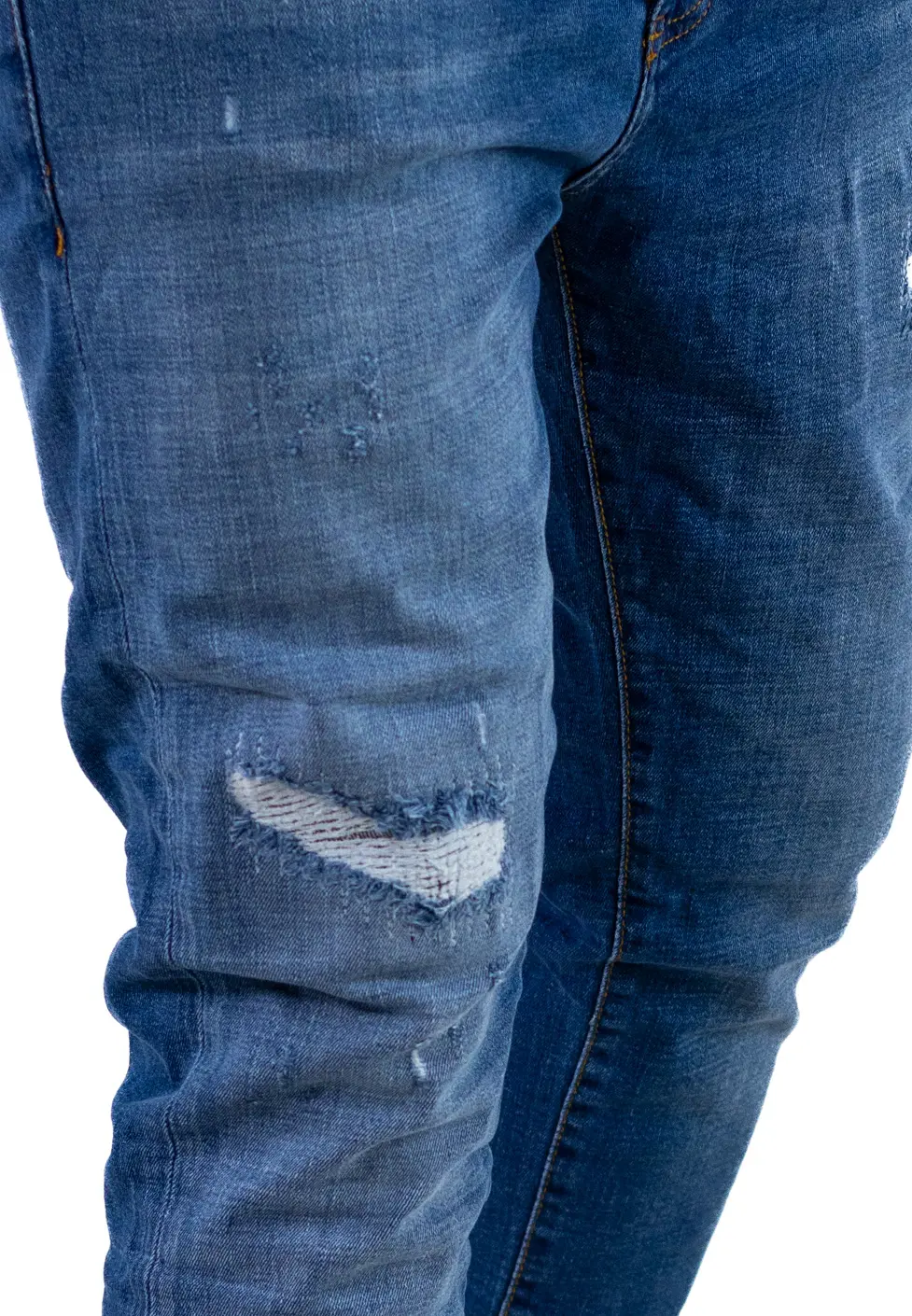 Blugi skinny fit albastri pentru bărbați, cu rupturi albe [3]