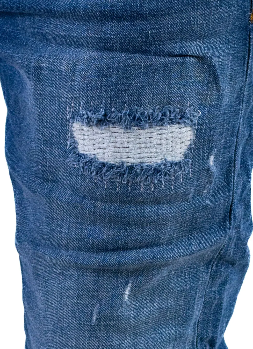 Blugi skinny fit albastri pentru bărbați, cu rupturi albe [6]