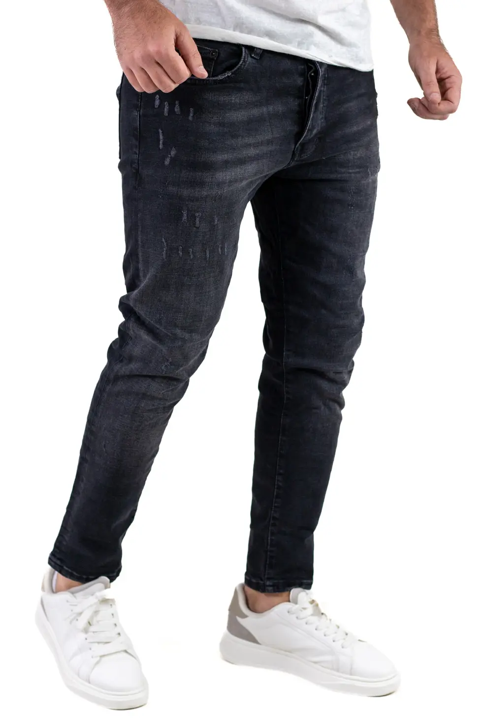 Blugi skinny fit negri pentru bărbați, din denim premium [3]