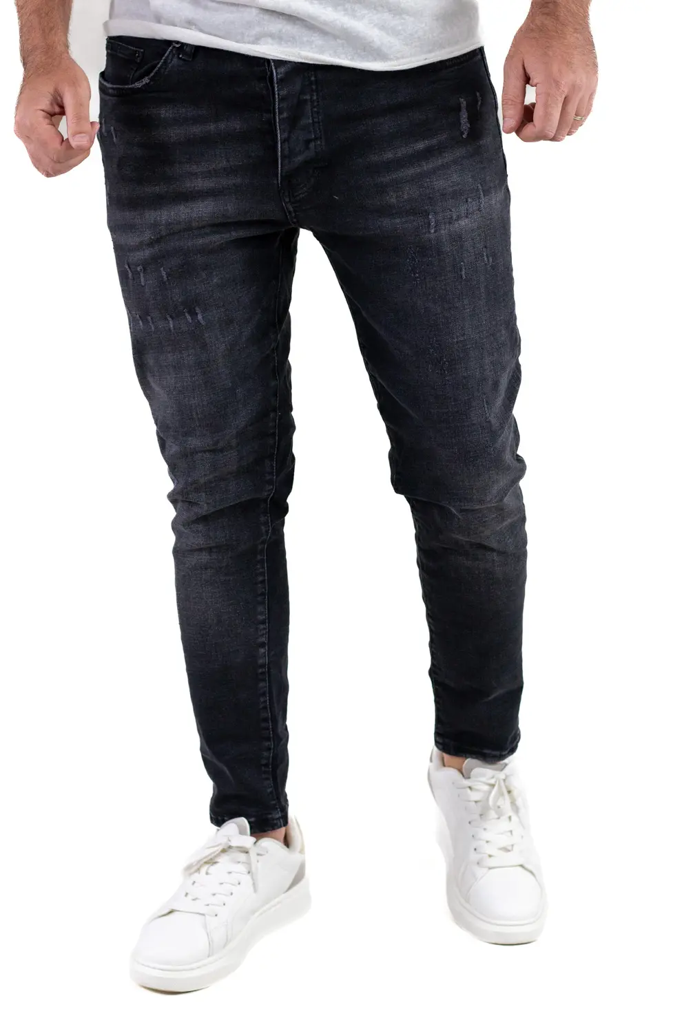 Blugi skinny fit negri pentru bărbați, din denim premium [4]