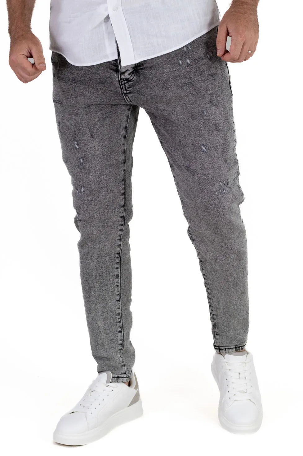 Blugi skinny fit gri cu mici zgarieturi [5]