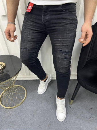 Promotii - Blugi skinny fit negri cu rupturi ascunse