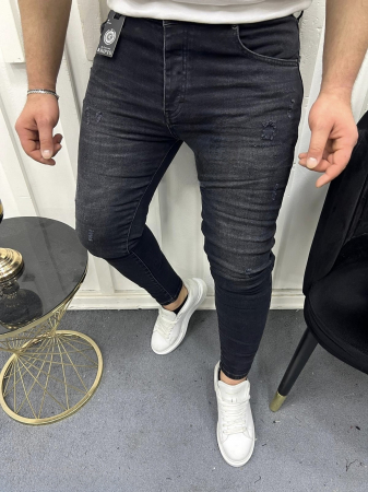 Promotii - Blugi skinny fit negri prespalati cu mici zgarieturi