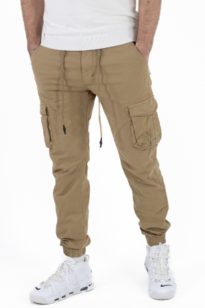 Promotii - Pantaloni bej cargo cu buzunare slim fit