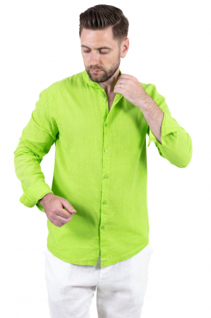 Camasi de in - Cămașă verde mar 100% din in cu guler tunica