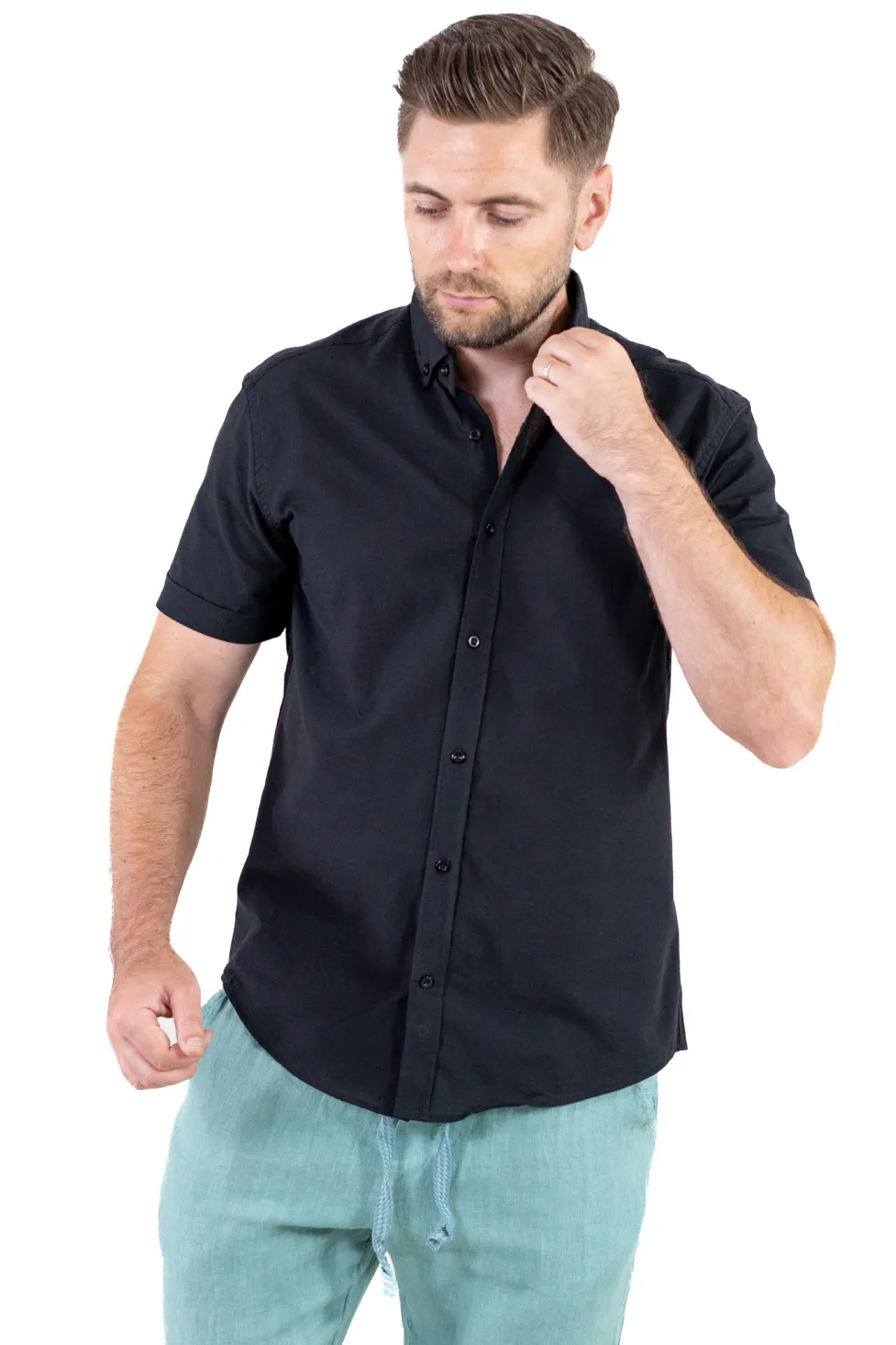 Camasi de bumbac - Cămașă bărbați neagră guler clasic – 100% bumbac, vară