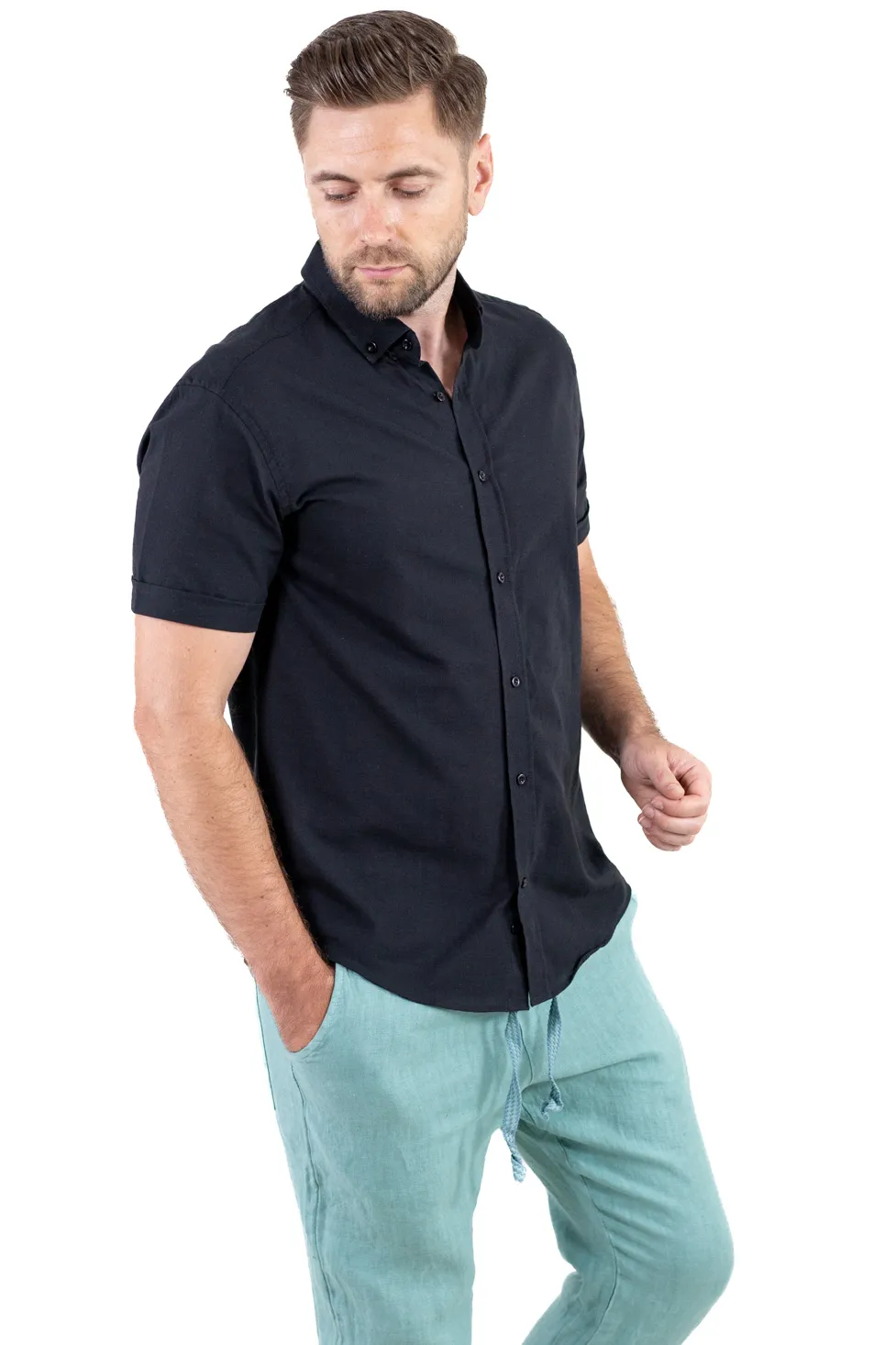 Cămașă bărbați neagră guler clasic – 100% bumbac, vară [4]