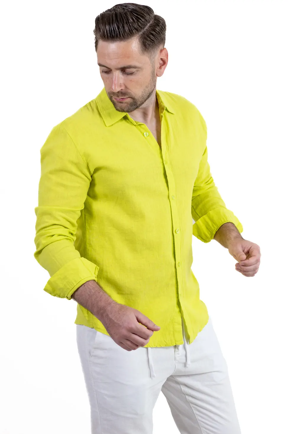 Cămașă verde acid din in 100% – Made in Italy [3]