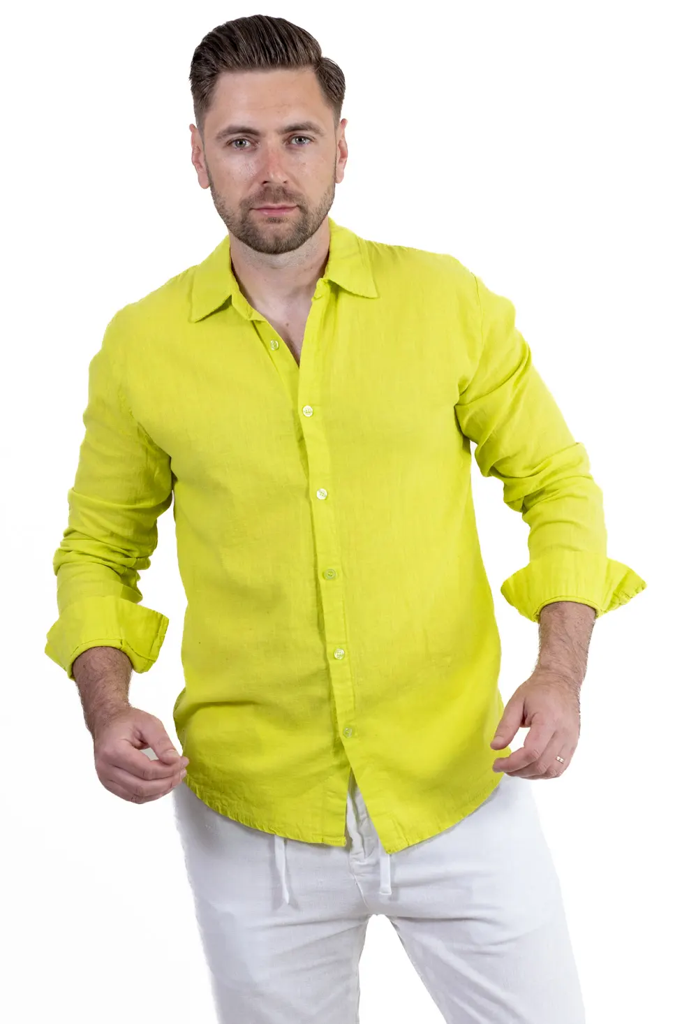 Cămașă verde acid din in 100% – Made in Italy [1]