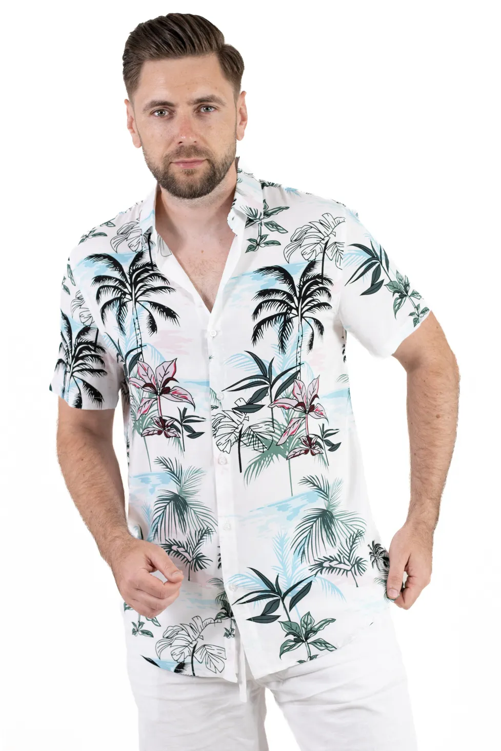 Camasi de bumbac - Cămașă bărbați vară cu imprimeu tropical – 100% viscoză