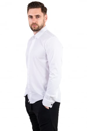 Camasi slim fit - Camasa eleganta cu nasturi ascunsi si butoni negri