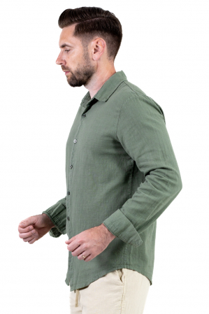 Cămașă verde militar 100% din in cu guler clasic [6]