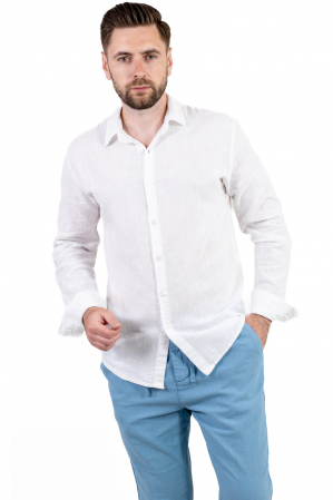 Barbati - Cămașă albă 100% din in cu guler clasic