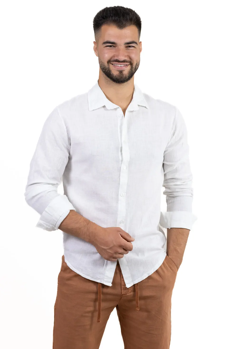 COLECTIA DIN IN - Cămașă alba din in 100% – Made in Italy
