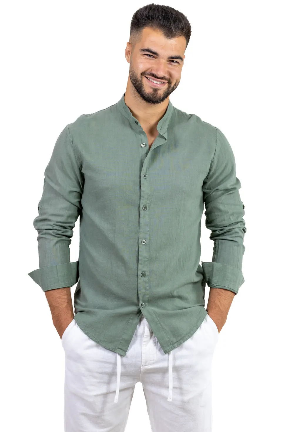 CAMASI - Cămașă verde din in 100% – Made in Italy