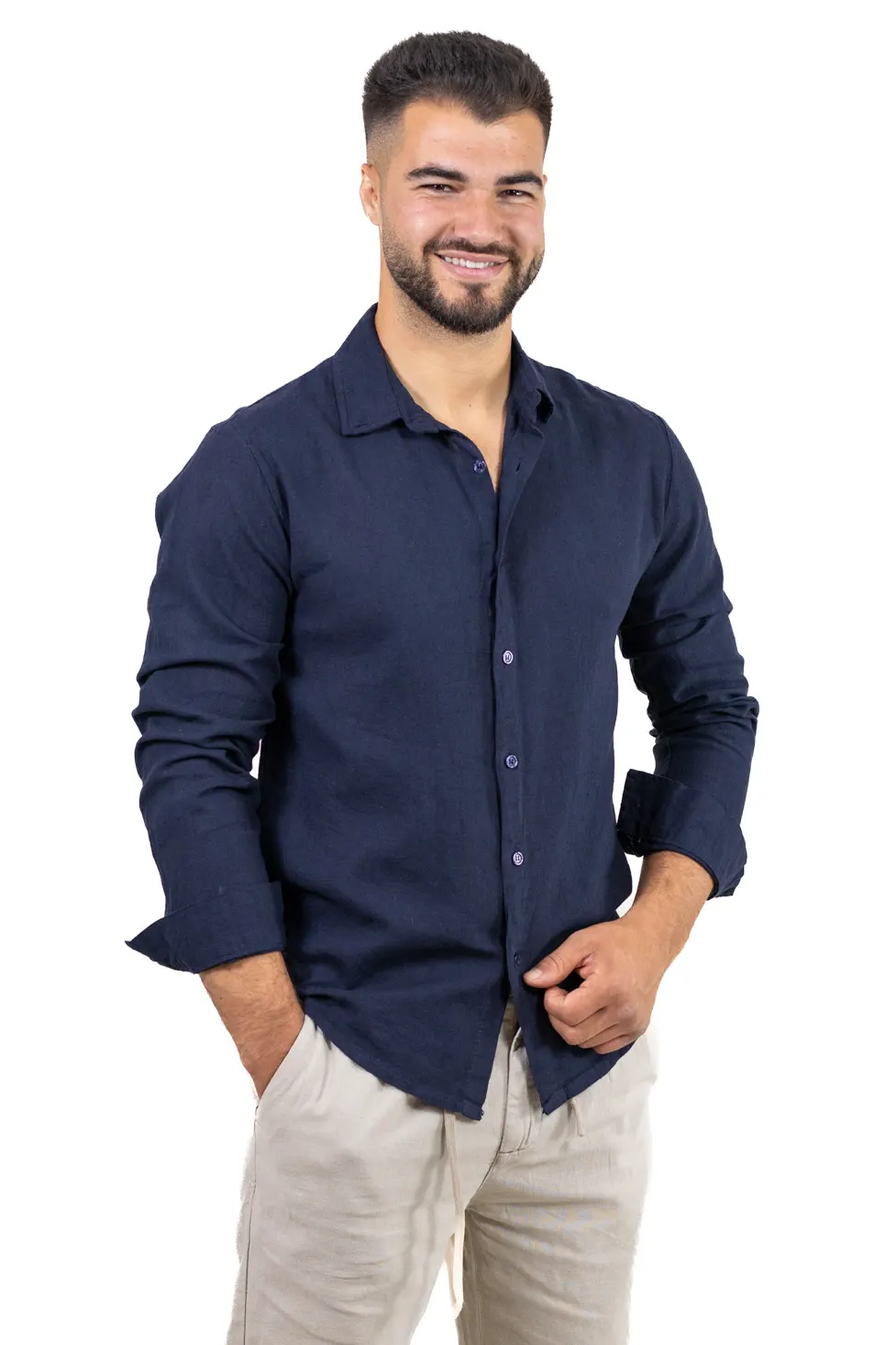 CAMASI - Cămașă bleumarin din in 100% – Made in Italy