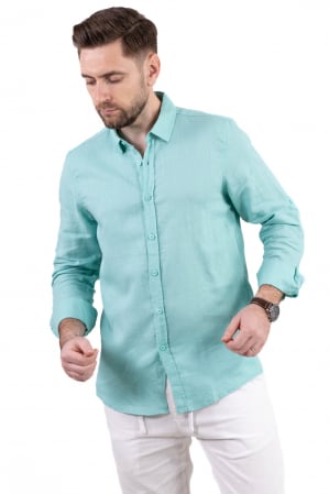 Camasa verde aqua din in cu guler normal [5]