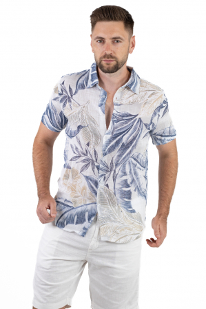 Camasi de in - Camasa cu maneca scurta si imprimeu floral