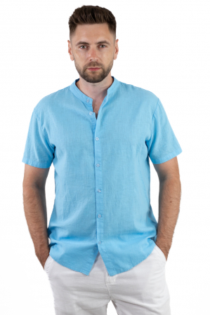 Camasi de in - Camasa din in cu maneca scurta babyblue