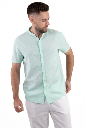 Camasa din in cu maneca scurta verde aqua [3]