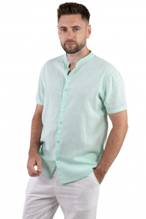 Camasi de in - Camasa din in cu maneca scurta verde aqua