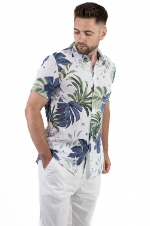 Camasi de bumbac - Camasa cu maneca scurta si imprimeu floral