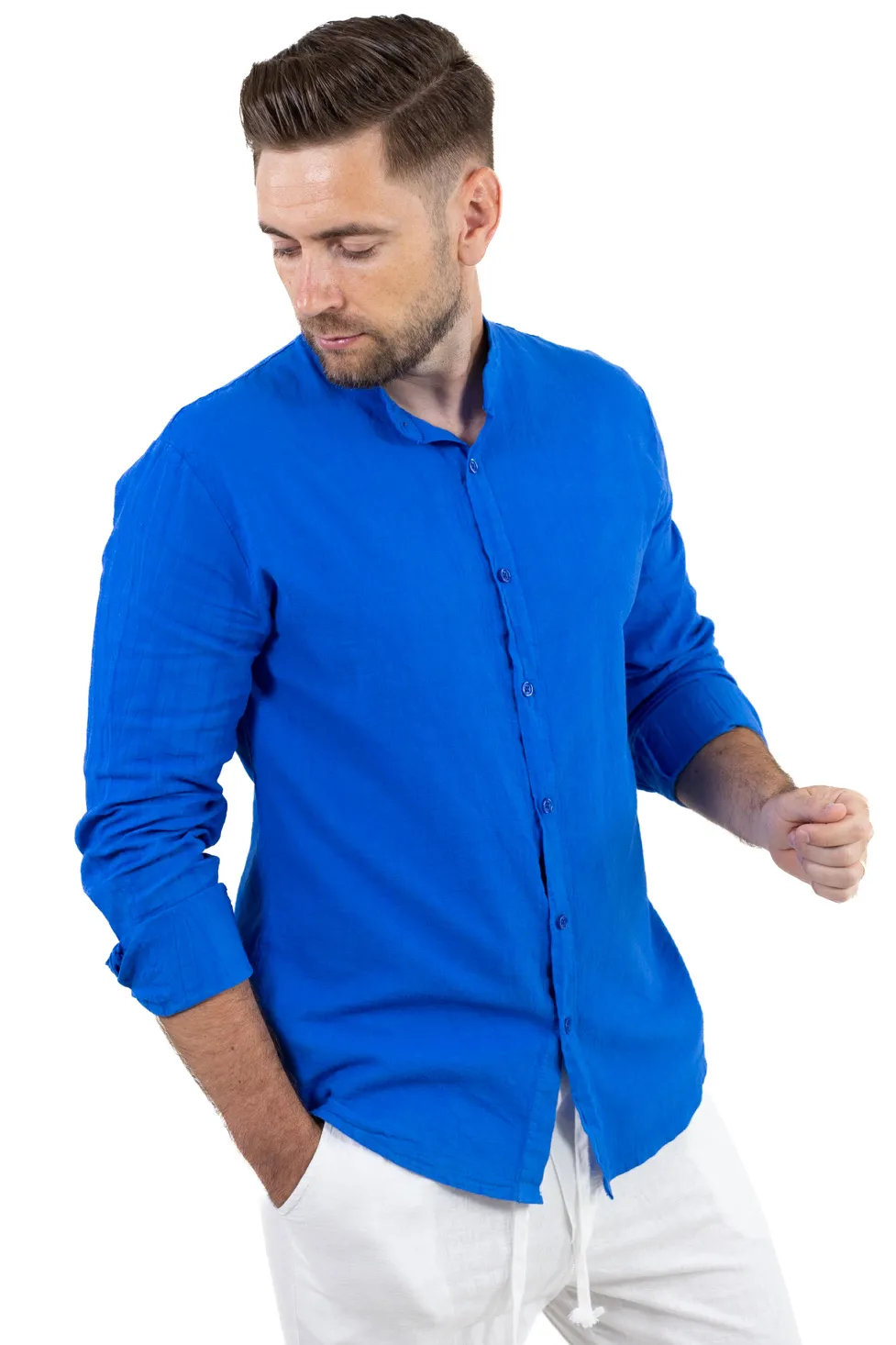 Camasi de in - Cămașă albastra din in 100% – Made in Italy