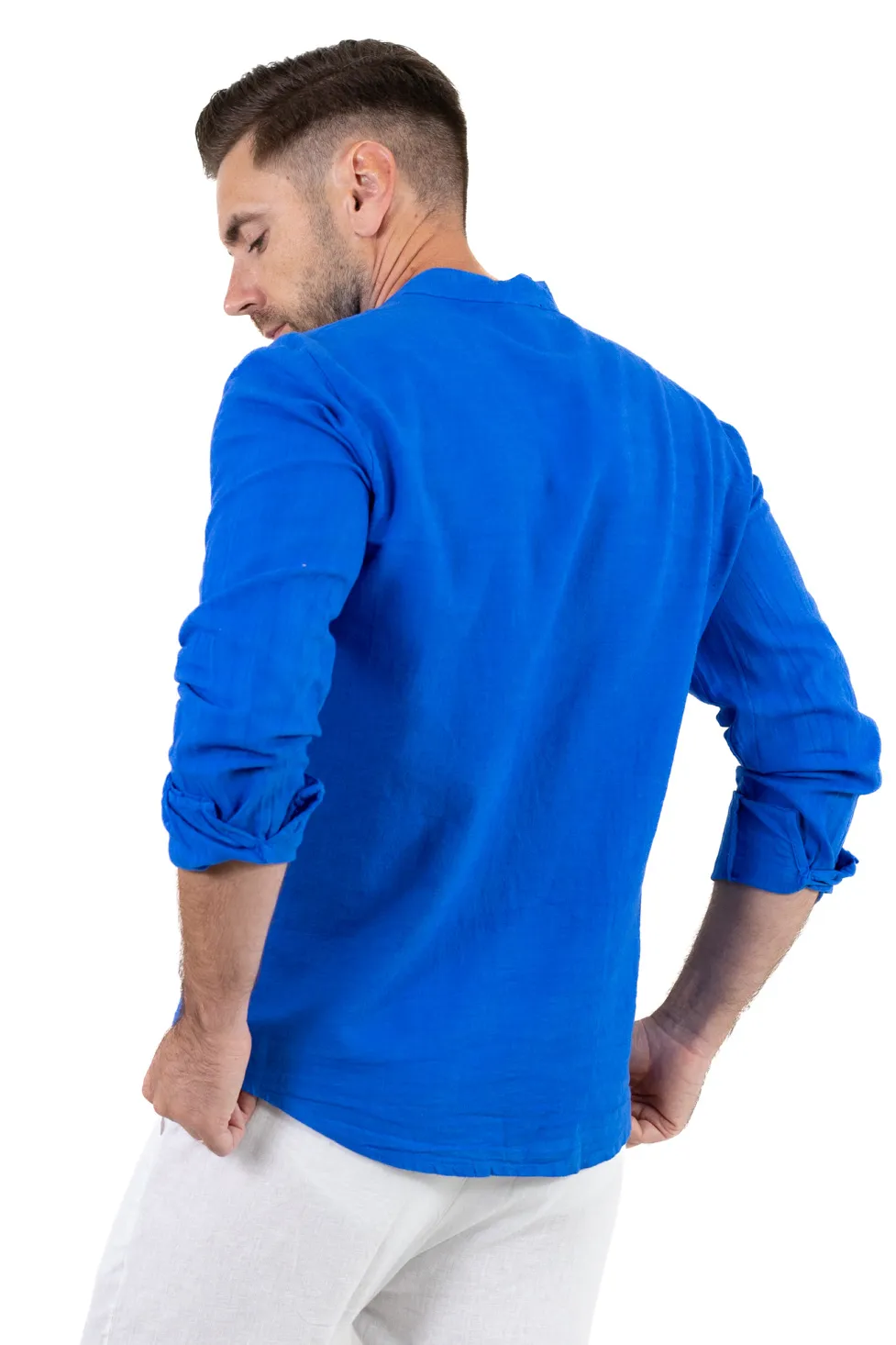 Cămașă albastra din in 100% – Made in Italy [9]