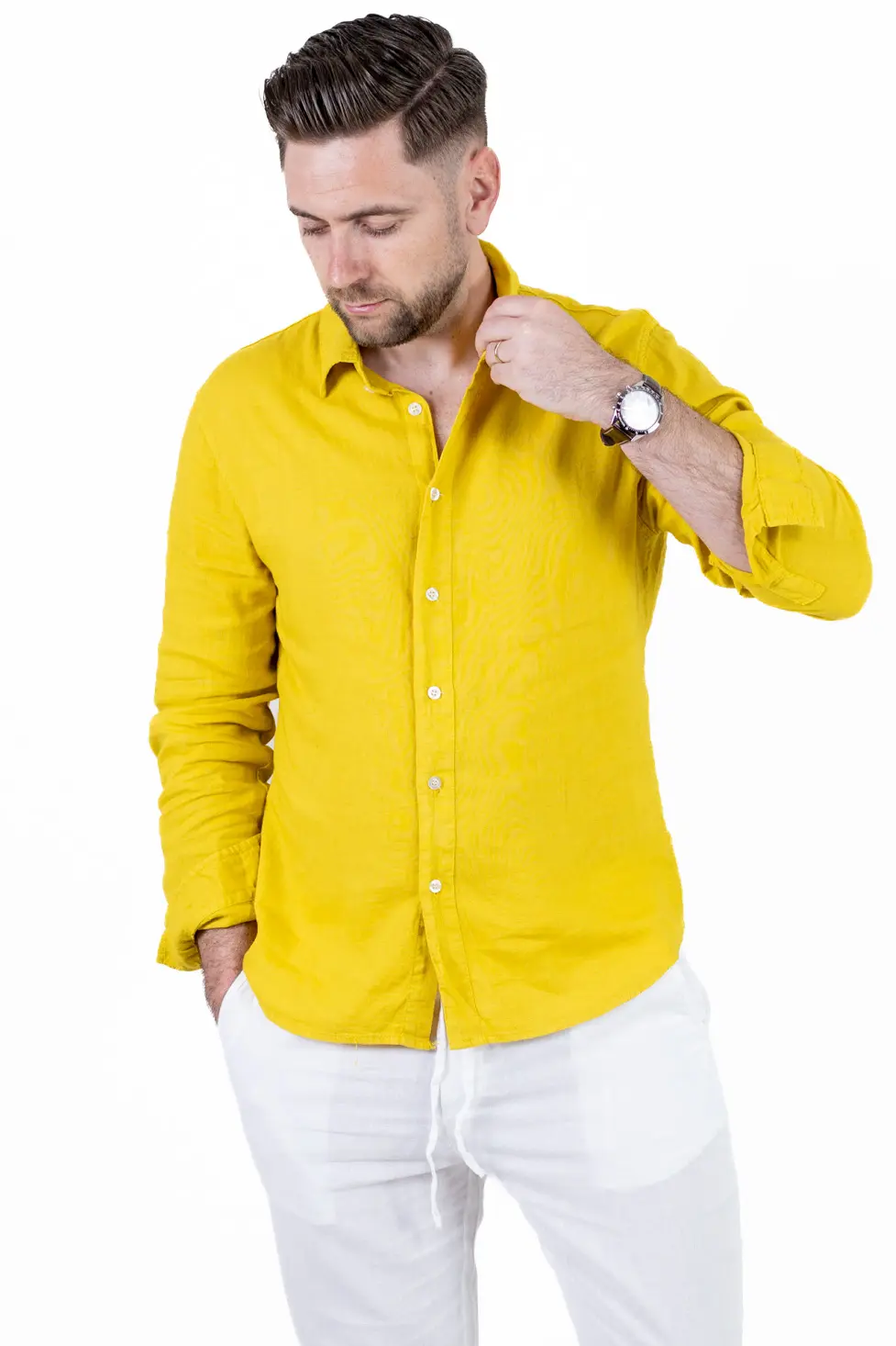 CAMASI - Cămașă muștar din in 100% – Made in Italy