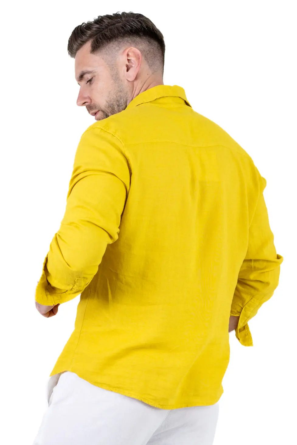 Cămașă muștar din in 100% – Made in Italy [4]