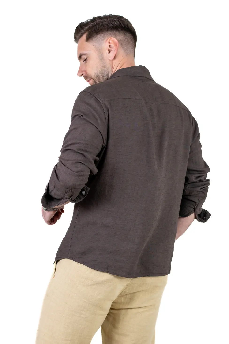 Cămașă maro din in 100% – Made in Italy [3]