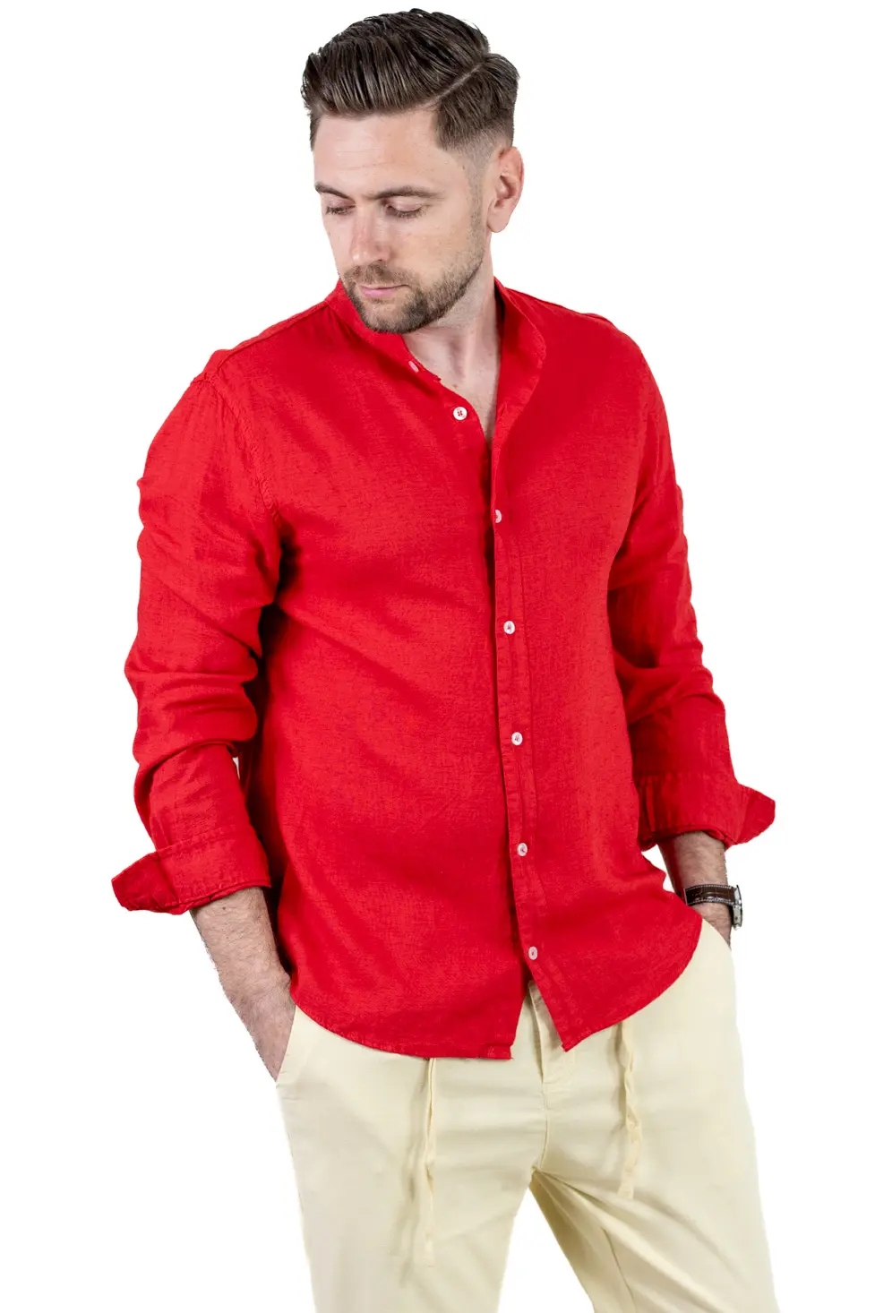 Barbati - Cămașă rosie din in 100% – Made in Italy