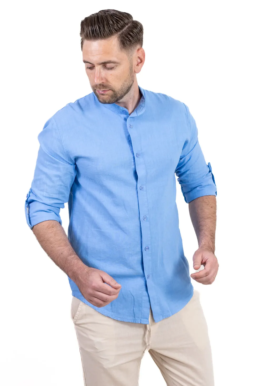 Cămașă albastra din in 100% – Made in Italy [7]