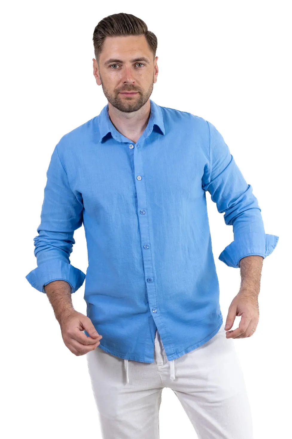 Cămașă albastra din in 100% – Made in Italy [6]