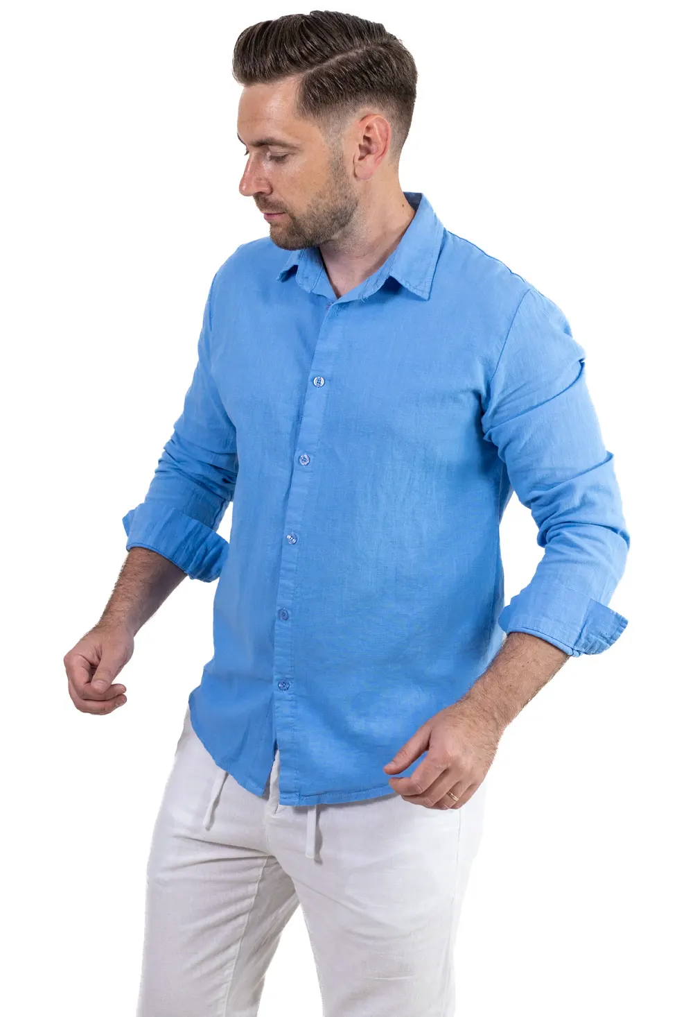CAMASI - Cămașă albastra din in 100% – Made in Italy