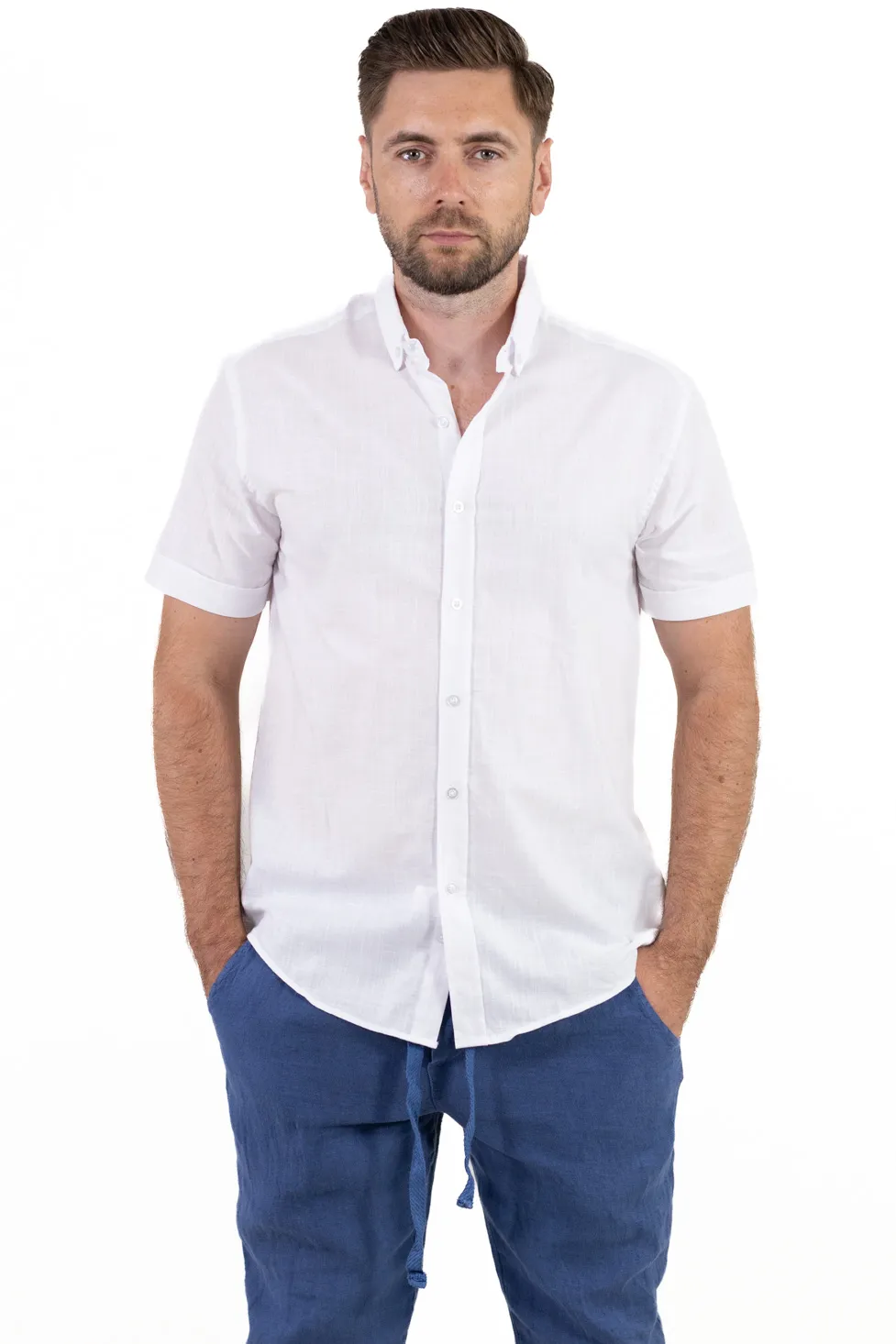 Cămașă bărbați alba guler clasic – 100% bumbac, vară [5]