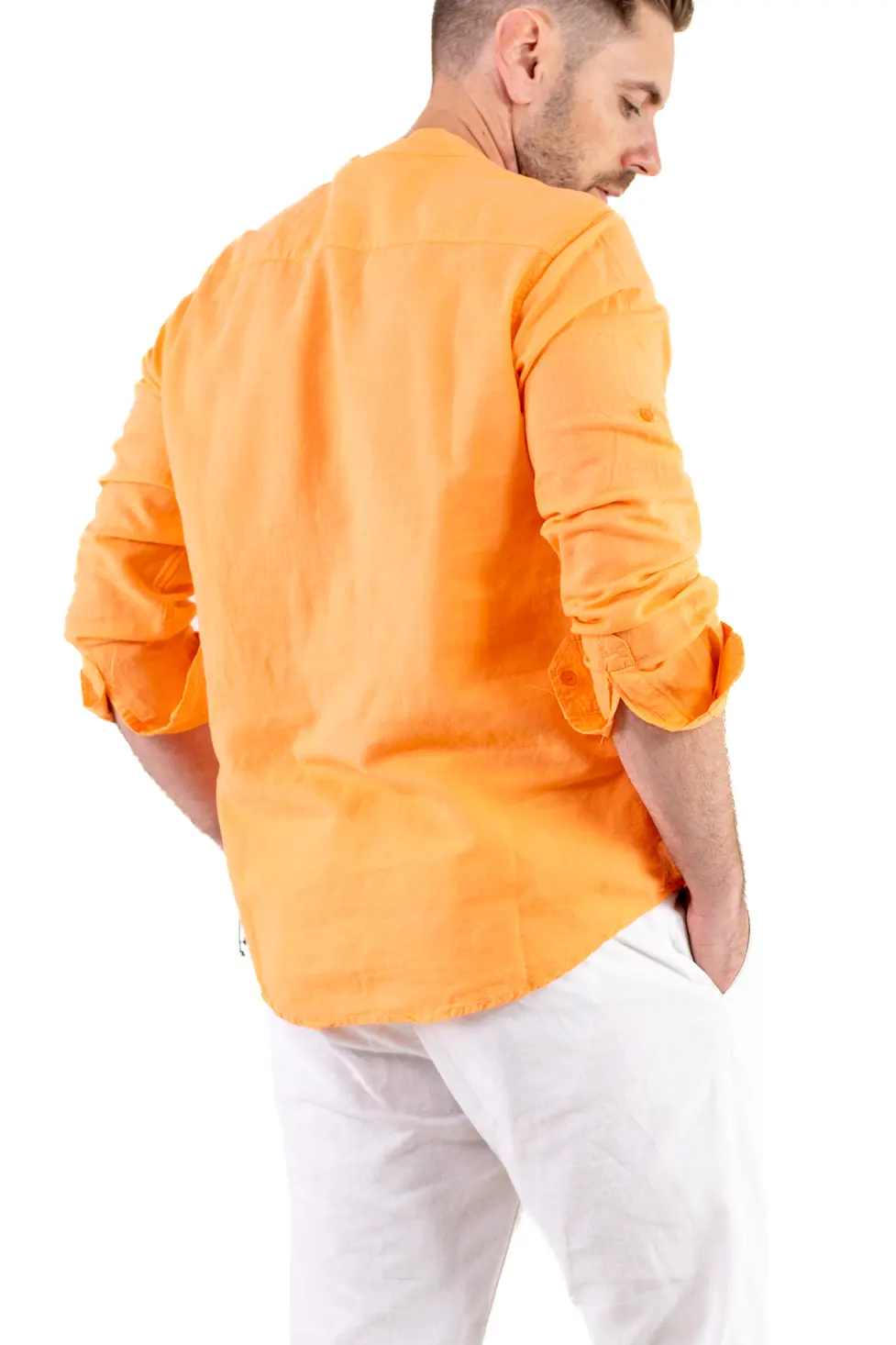 Camasa orange din in cu patru nasturi [5]