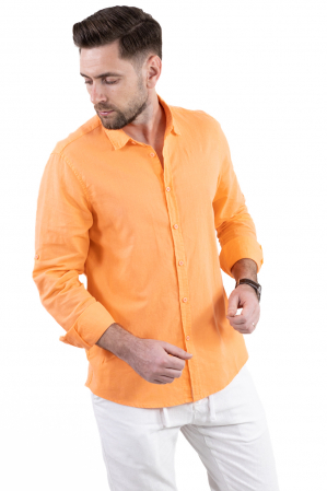 Camasa orange din in cu guler normal [7]
