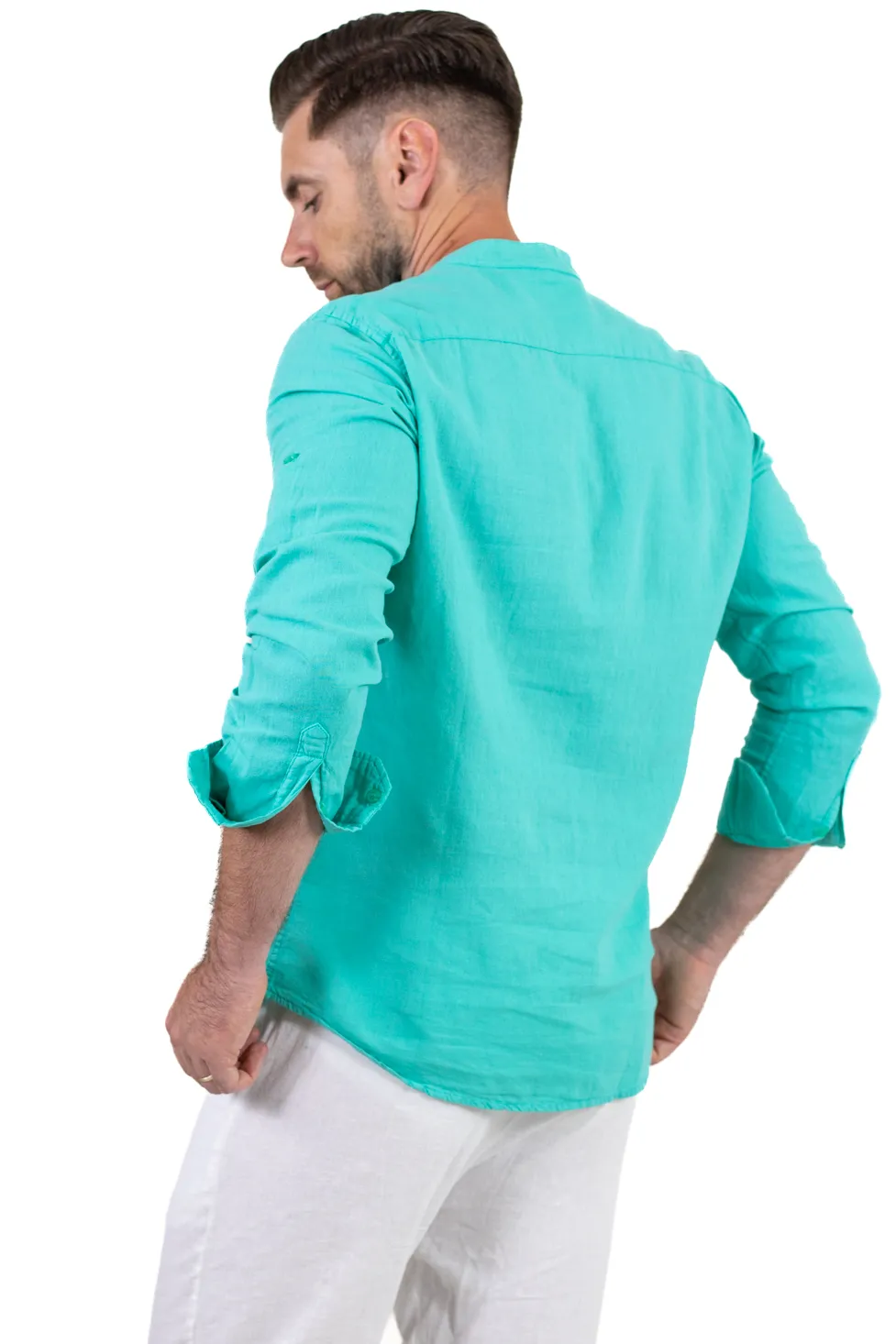 Camasa verde aqua din in cu patru nasturi [6]