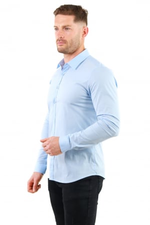 Camasi de bumbac - Camasa regular fit albastra guler normal