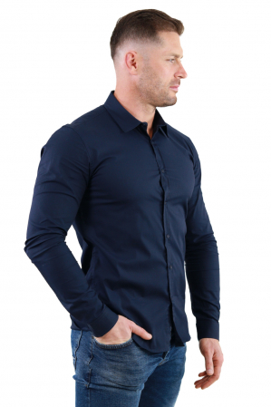 Camasi slim fit - Camasa slim fit bleumarin guler normal