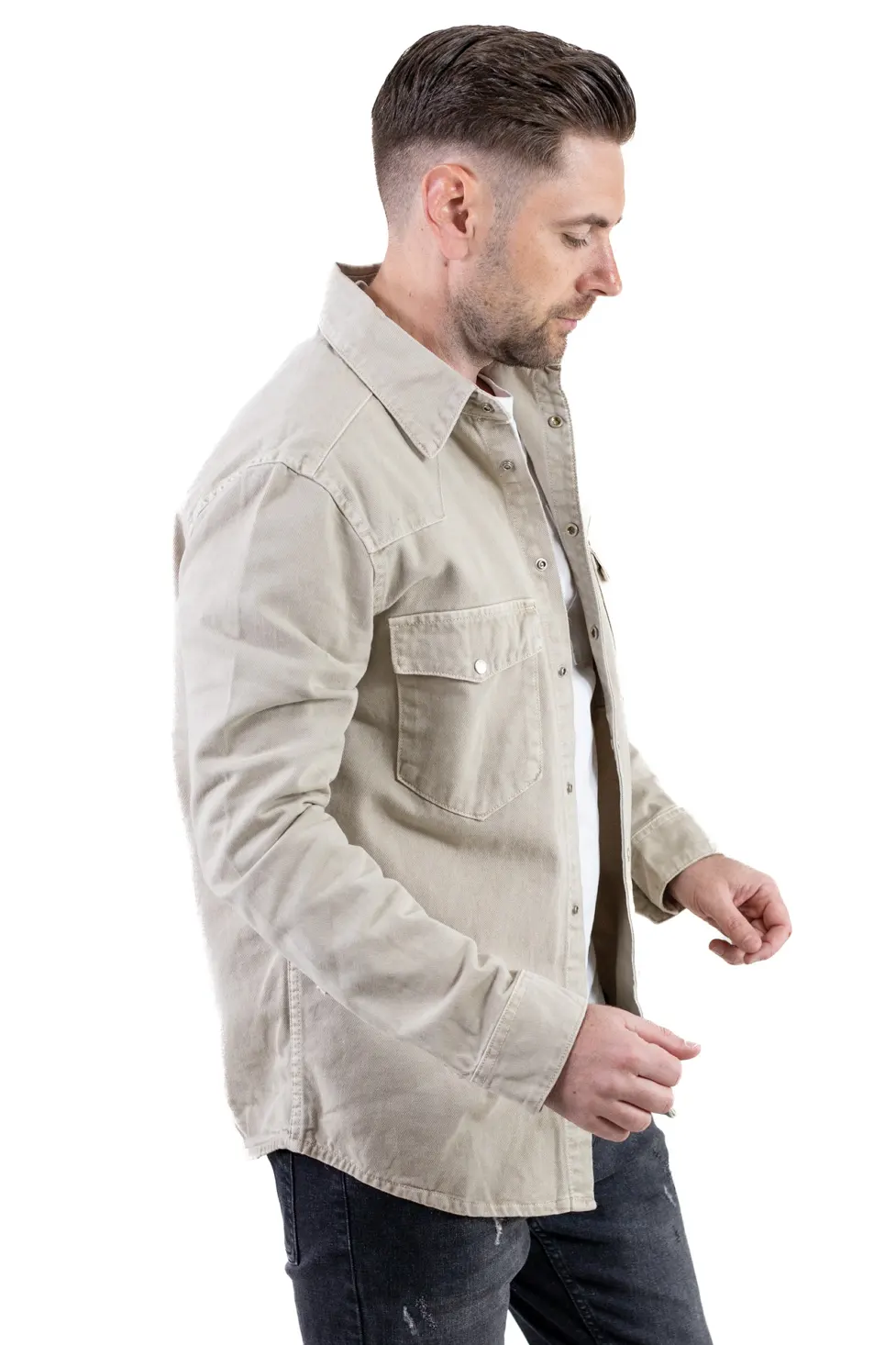 Camasa tip jacheta din denim – verde olive [2]